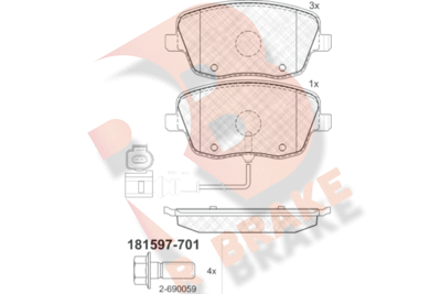 RB1597701 R BRAKE Комплект тормозных колодок, дисковый тормоз