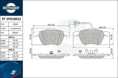 RT2PD18012 ROTINGER Комплект тормозных колодок, дисковый тормоз