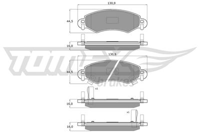 TX1296 TOMEX Brakes Комплект тормозных колодок, дисковый тормоз