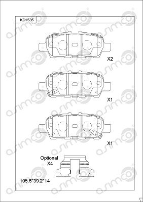 KD1535 ASIMCO Комплект тормозных колодок, дисковый тормоз