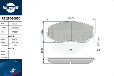 RT2PD10950 ROTINGER Комплект тормозных колодок, дисковый тормоз