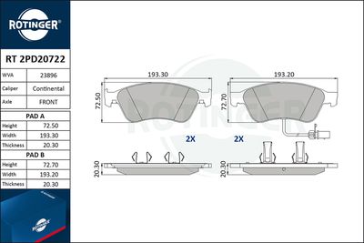 RT2PD20722 ROTINGER Комплект тормозных колодок, дисковый тормоз