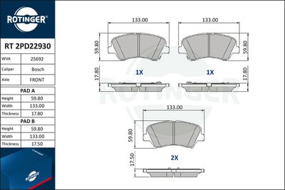 RT2PD22930 ROTINGER Комплект тормозных колодок, дисковый тормоз