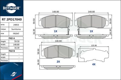 RT2PD17040 ROTINGER Комплект тормозных колодок, дисковый тормоз