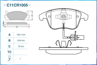 C11CR1005 CWORKS Комплект тормозных колодок, дисковый тормоз