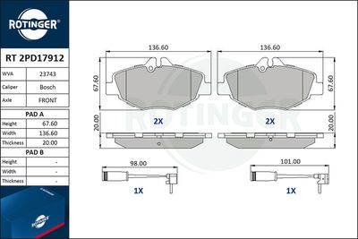 RT2PD17912 ROTINGER Комплект тормозных колодок, дисковый тормоз