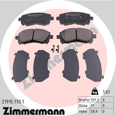 219151701 ZIMMERMANN Комплект тормозных колодок, дисковый тормоз