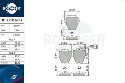 RT2PD16332 ROTINGER Комплект тормозных колодок, дисковый тормоз