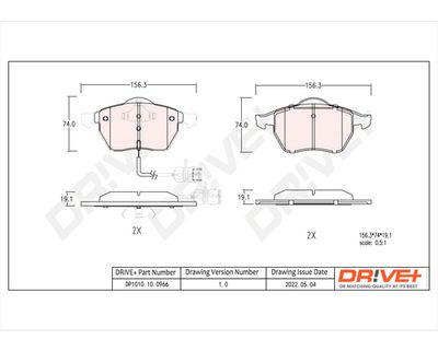 DP1010100966 Dr!ve+ Комплект тормозных колодок, дисковый тормоз