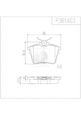 P361A03 NPS Комплект тормозных колодок, дисковый тормоз