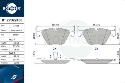 RT2PD22450 ROTINGER Комплект тормозных колодок, дисковый тормоз