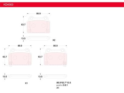 KD4003 ASIMCO Комплект тормозных колодок, дисковый тормоз