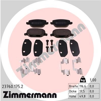 237601752 ZIMMERMANN Комплект тормозных колодок, дисковый тормоз