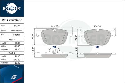 RT2PD20900 ROTINGER Комплект тормозных колодок, дисковый тормоз