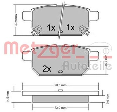 1170360 METZGER Комплект тормозных колодок, дисковый тормоз