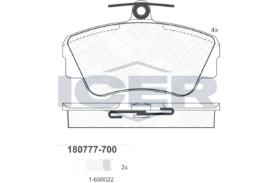 180777700 ICER Комплект тормозных колодок, дисковый тормоз