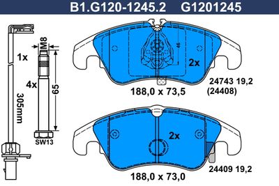 B1G12012452 GALFER Комплект тормозных колодок, дисковый тормоз