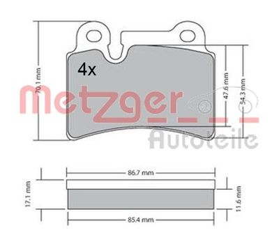 1170408 METZGER Комплект тормозных колодок, дисковый тормоз