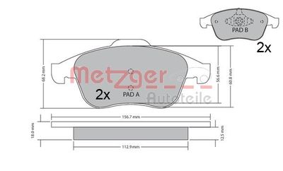 1170409 METZGER Комплект тормозных колодок, дисковый тормоз