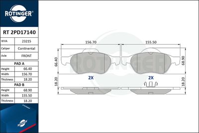 RT2PD17140 ROTINGER Комплект тормозных колодок, дисковый тормоз