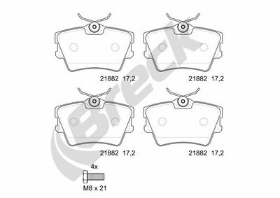 218820070400 BRECK Комплект тормозных колодок, дисковый тормоз