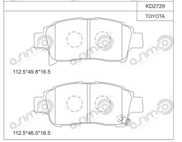 KD2729 ASIMCO Комплект тормозных колодок, дисковый тормоз