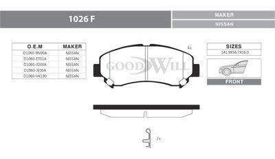 1026F GOODWILL Комплект тормозных колодок, дисковый тормоз
