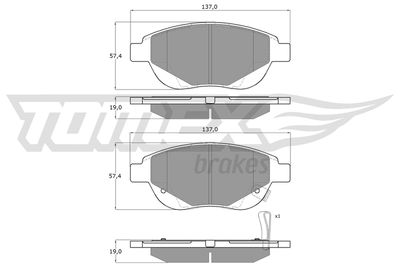 TX1486 TOMEX Brakes Комплект тормозных колодок, дисковый тормоз