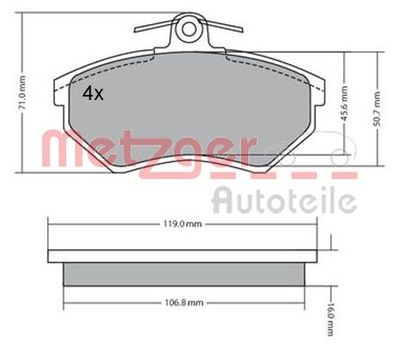 1170095 METZGER Комплект тормозных колодок, дисковый тормоз