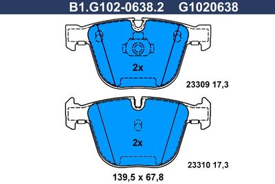 B1G10206382 GALFER Комплект тормозных колодок, дисковый тормоз