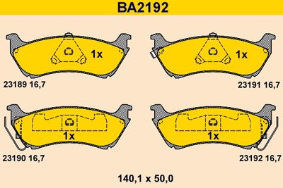 BA2192 BARUM Комплект тормозных колодок, дисковый тормоз