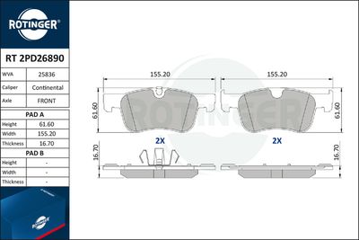 RT2PD26890 ROTINGER Комплект тормозных колодок, дисковый тормоз