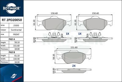 RT2PD20050 ROTINGER Комплект тормозных колодок, дисковый тормоз