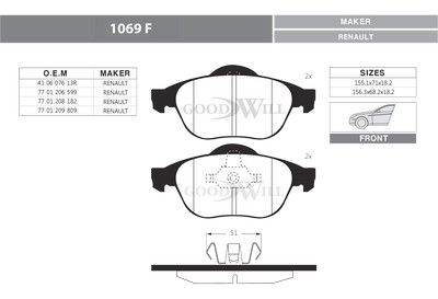 1069F GOODWILL Комплект тормозных колодок, дисковый тормоз