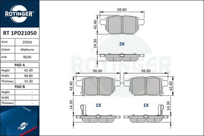 RT1PD21050 ROTINGER Комплект тормозных колодок, дисковый тормоз