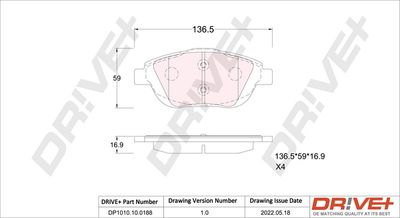 DP1010100188 Dr!ve+ Комплект тормозных колодок, дисковый тормоз