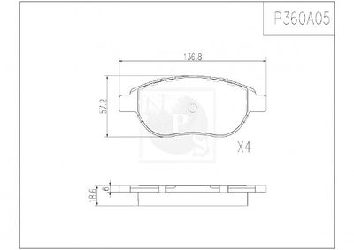 P360A05 NPS Комплект тормозных колодок, дисковый тормоз