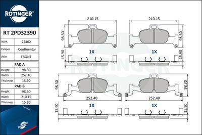 RT2PD32390 ROTINGER Комплект тормозных колодок, дисковый тормоз