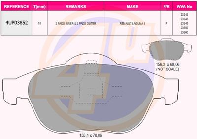 4UP03852 4u Комплект тормозных колодок, дисковый тормоз