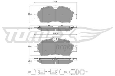 TX1892 TOMEX Brakes Комплект тормозных колодок, дисковый тормоз