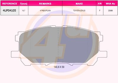 4UP04105 4u Комплект тормозных колодок, дисковый тормоз