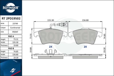 RT2PD19502 ROTINGER Комплект тормозных колодок, дисковый тормоз