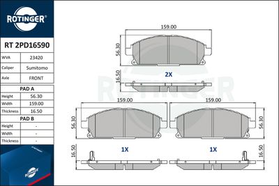 RT2PD16590 ROTINGER Комплект тормозных колодок, дисковый тормоз