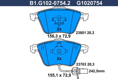 B1G10207542 GALFER Комплект тормозных колодок, дисковый тормоз