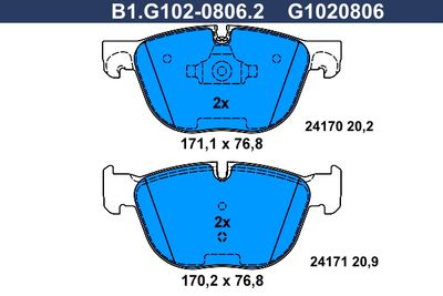 B1G10208062 GALFER Комплект тормозных колодок, дисковый тормоз