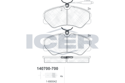 140700700 ICER Комплект тормозных колодок, дисковый тормоз