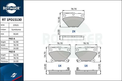 RT1PD15130 ROTINGER Комплект тормозных колодок, дисковый тормоз