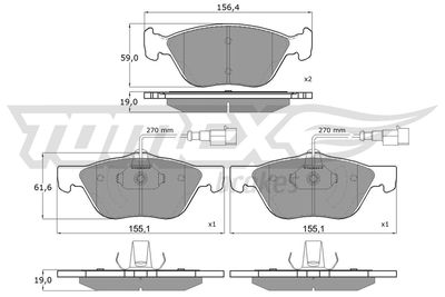 TX1505 TOMEX Brakes Комплект тормозных колодок, дисковый тормоз