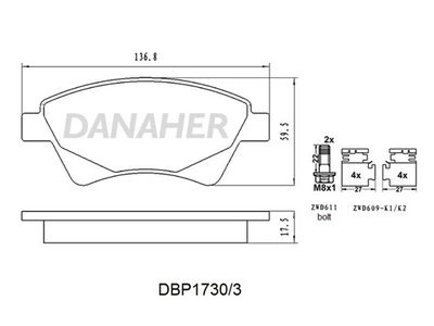 DBP17303 DANAHER Комплект тормозных колодок, дисковый тормоз