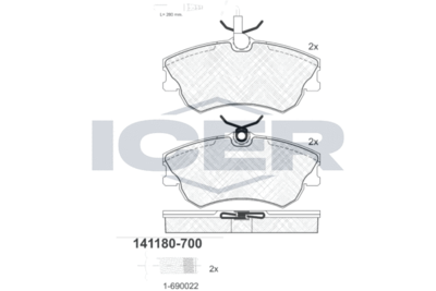 141180700 ICER Комплект тормозных колодок, дисковый тормоз